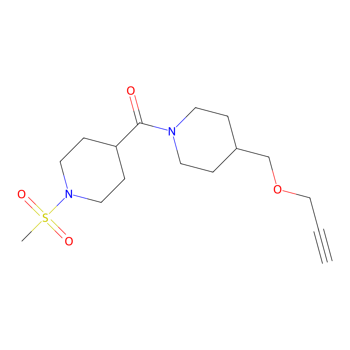 (1-(Methylsulfonyl)piperidin-4-yl)(4-((prop-2-yn-1-yloxy)methyl)piperidin-1-yl)methanone molecular structure, CAS 1226432-21-8