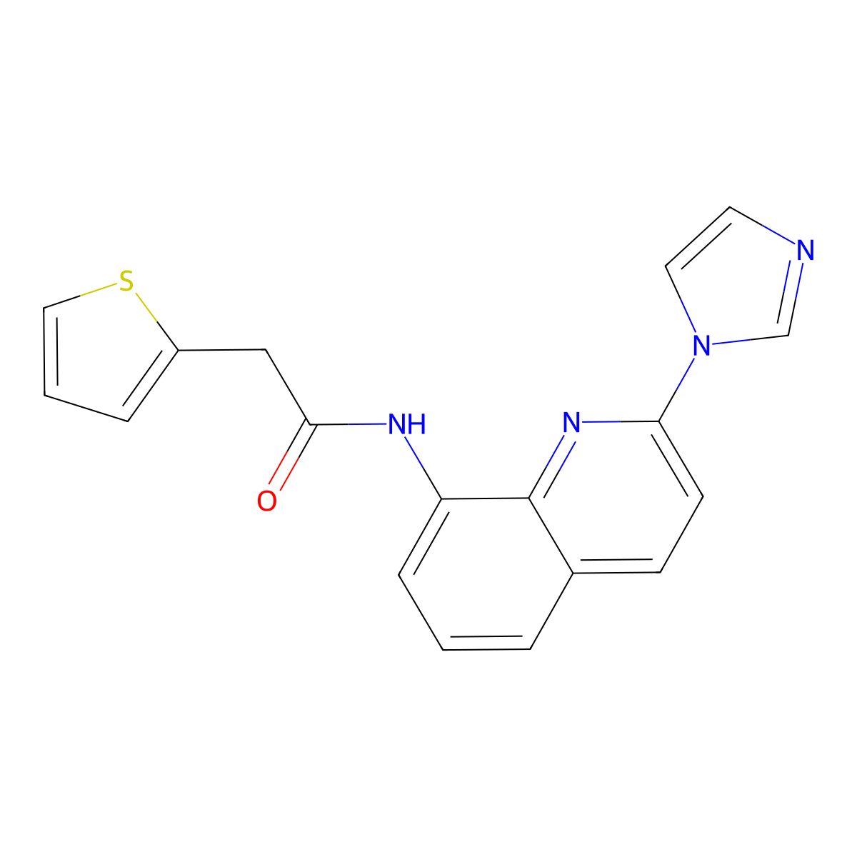 N-[2-(1H-imidazol-1-yl)quinolin-8-yl]-2-(thiophen-2-yl)acetamide molecular structure, CAS 1226432-22-9