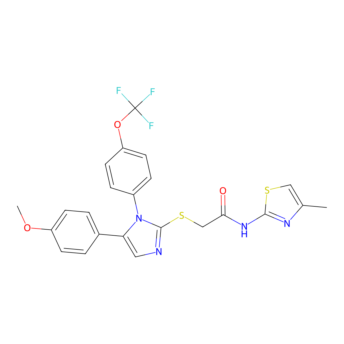 2-((5-(4-methoxyphenyl)-1-(4-(trifluoromethoxy)phenyl)-1H-imidazol-2-yl)thio)-N-(4-methylthiazol-2-yl)acetamide molecular structure, CAS 1226432-28-5