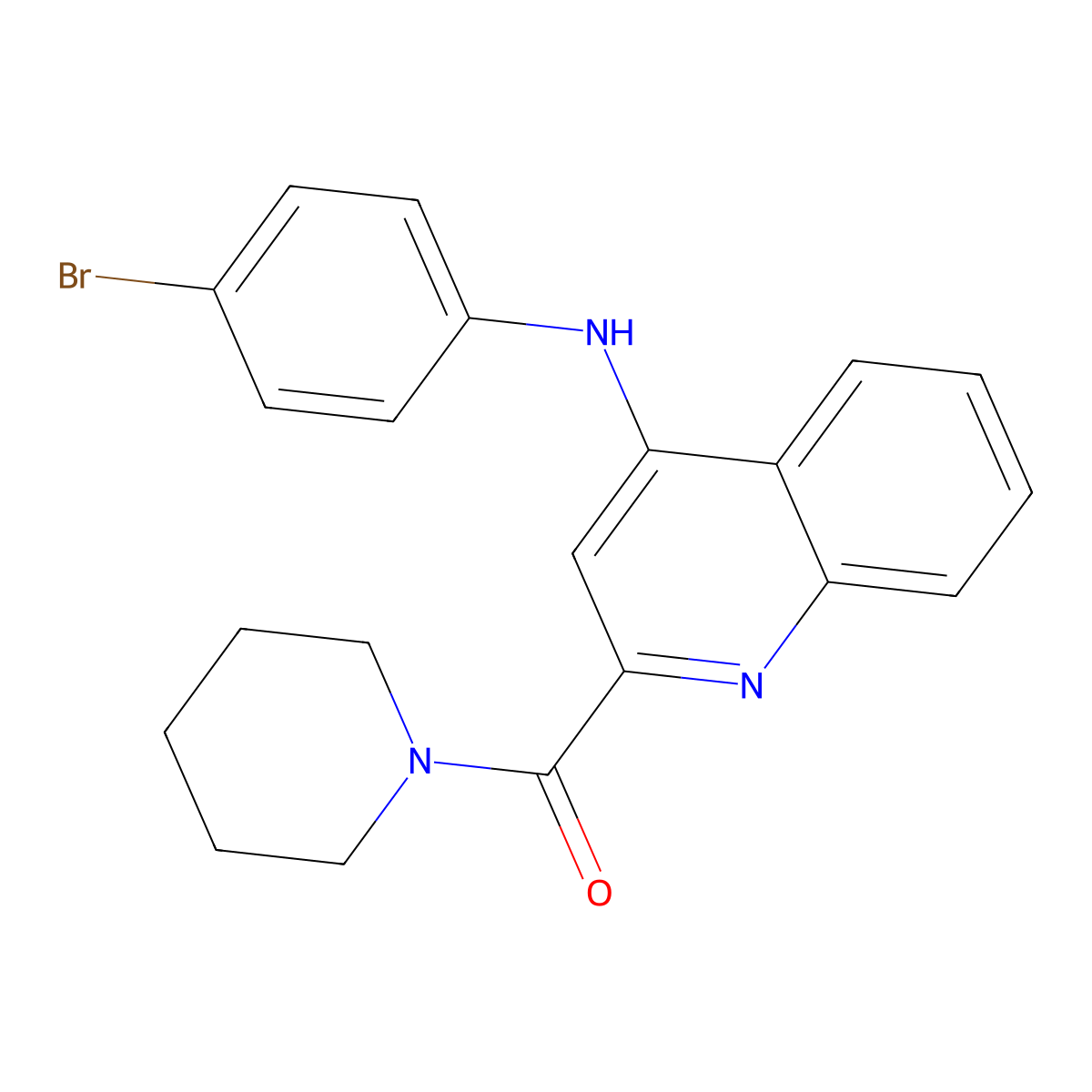 (4-((4-Bromophenyl)amino)quinolin-2-yl)(piperidin-1-yl)methanone molecular structure, CAS 1226432-29-6