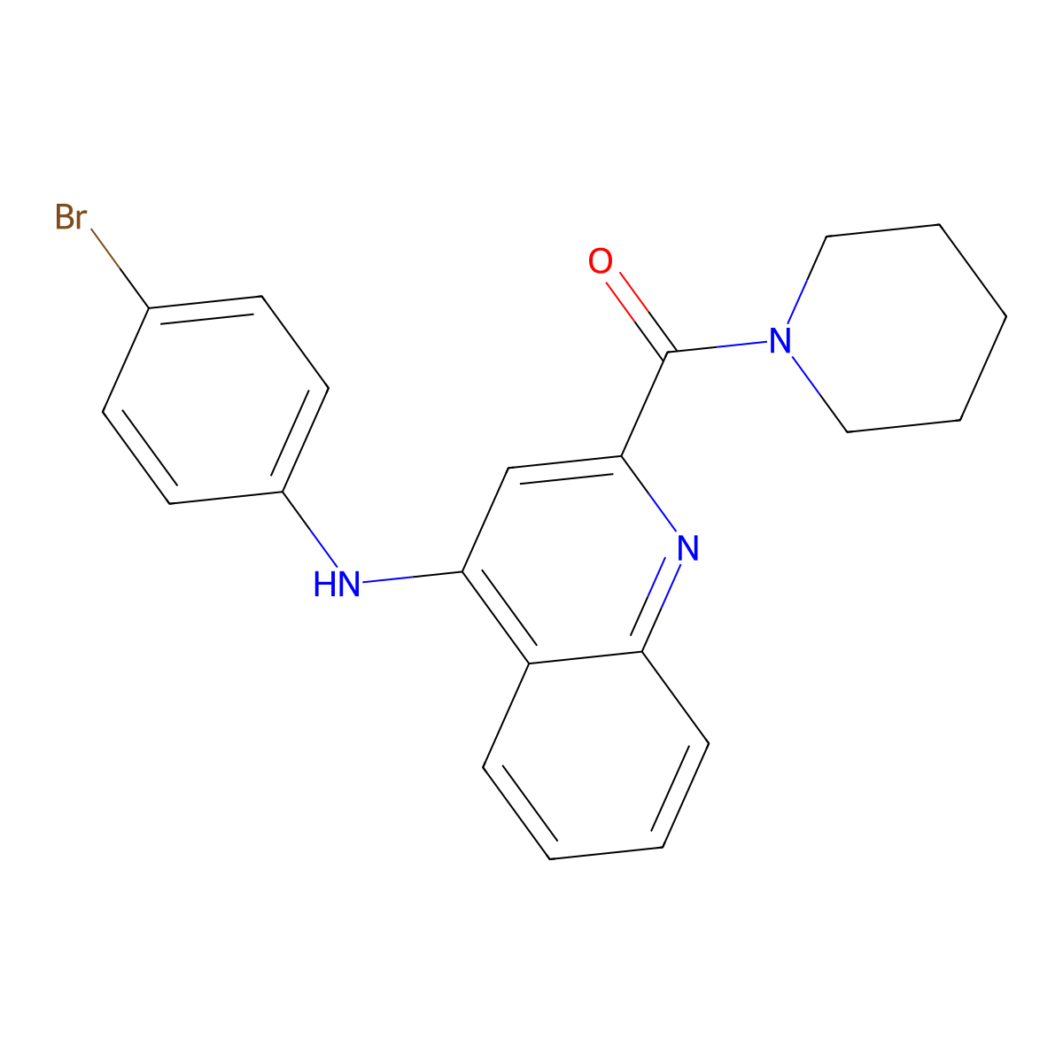 (4-((4-Bromophenyl)amino)quinolin-2-yl)(piperidin-1-yl)methanone molecular structure, CAS 1226432-29-6