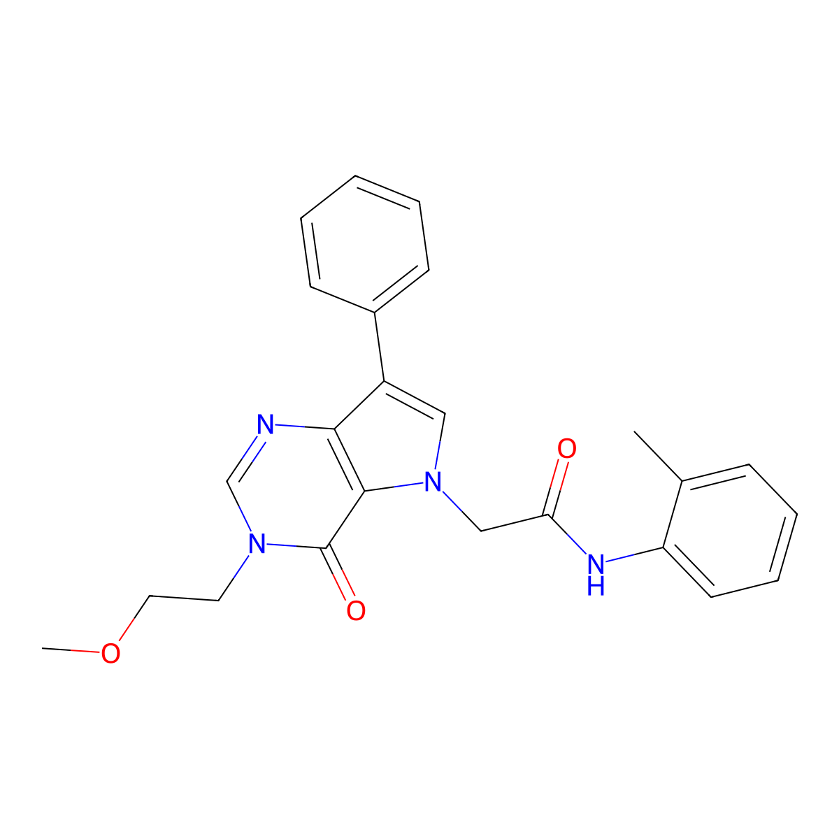 2-[3-(2-methoxyethyl)-4-oxo-7-phenyl-3,4-dihydro-5H-pyrrolo[3,2-d]pyrimidin-5-yl]-N-(2-methylphenyl)acetamide molecular structure, CAS 1226432-31-0