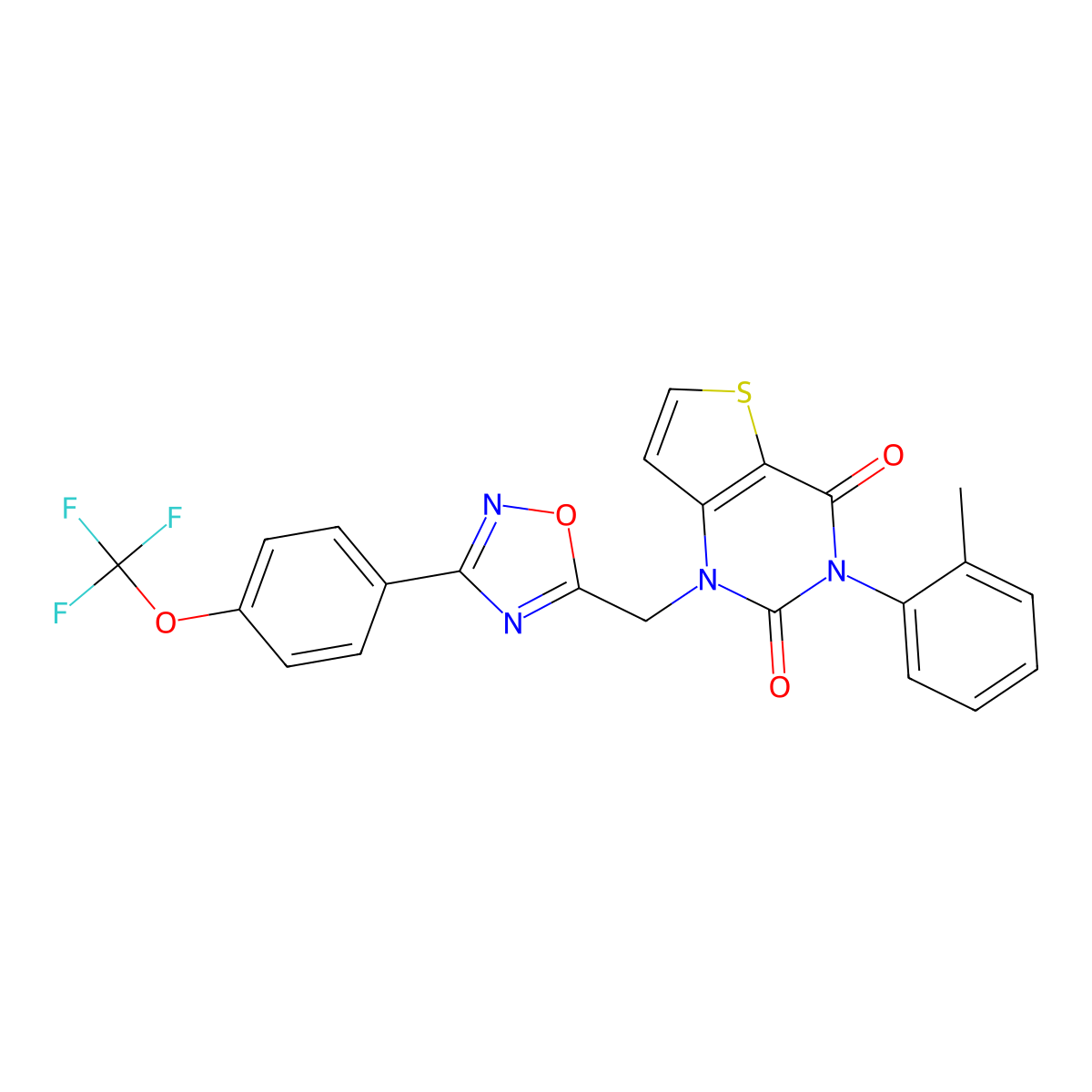 3-(2-methylphenyl)-1-({3-[4-(trifluoromethoxy)phenyl]-1,2,4-oxadiazol-5-yl}methyl)-1H,2H,3H,4H-thieno[3,2-d]pyrimidine-2,4-dione molecular structure, CAS 1226432-39-8