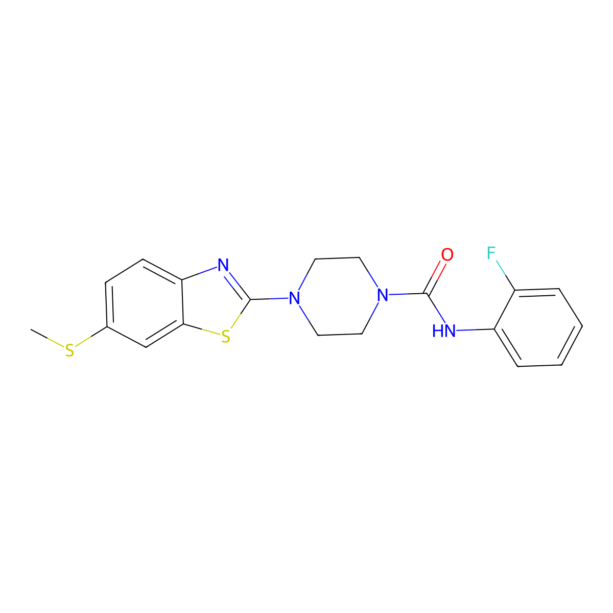 N-(2-fluorophenyl)-4-(6-(methylthio)benzo[d]thiazol-2-yl)piperazine-1-carboxamide molecular structure, CAS 1226432-41-2