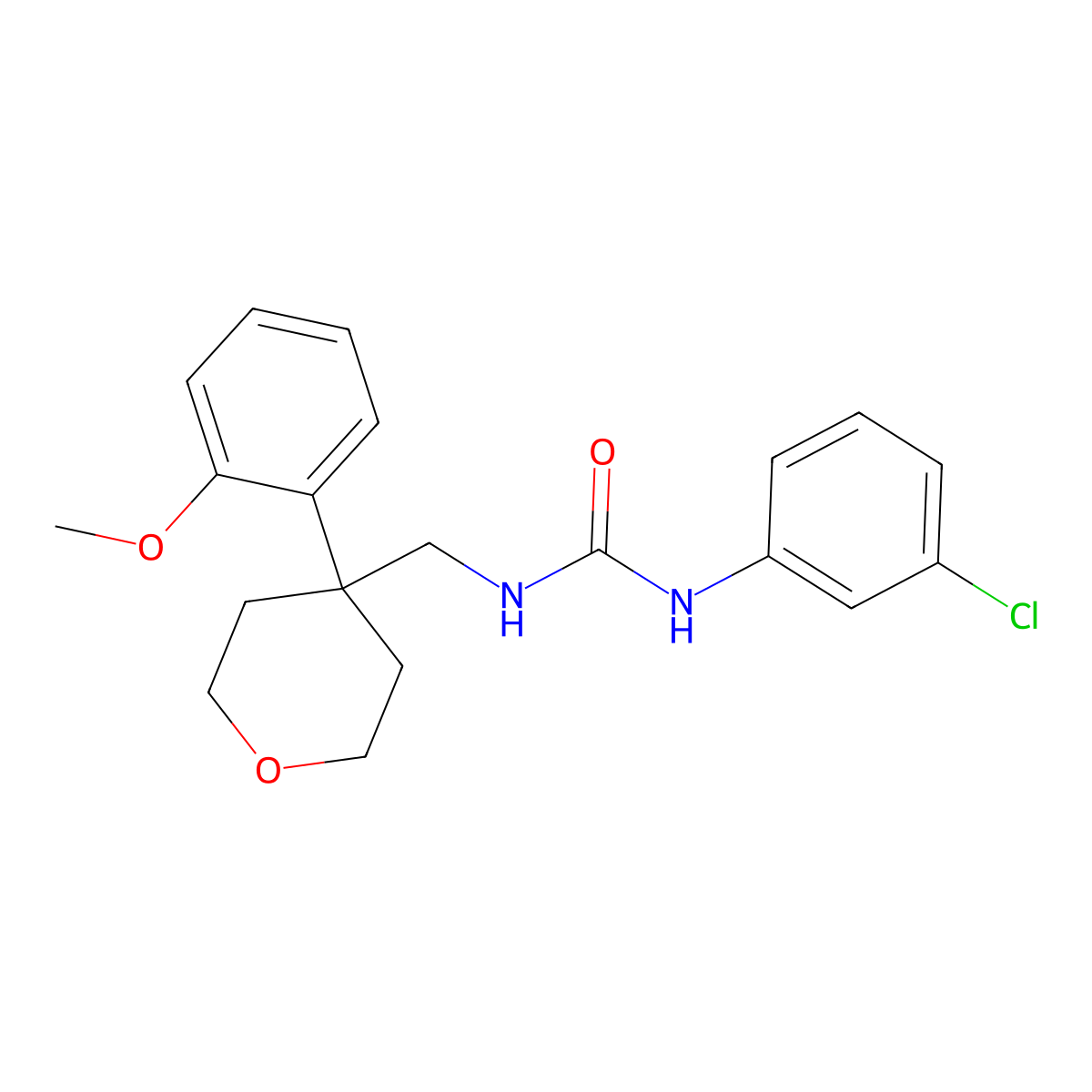 1-(3-chlorophenyl)-3-((4-(2-methoxyphenyl)tetrahydro-2H-pyran-4-yl)methyl)urea molecular structure, CAS 1226432-42-3