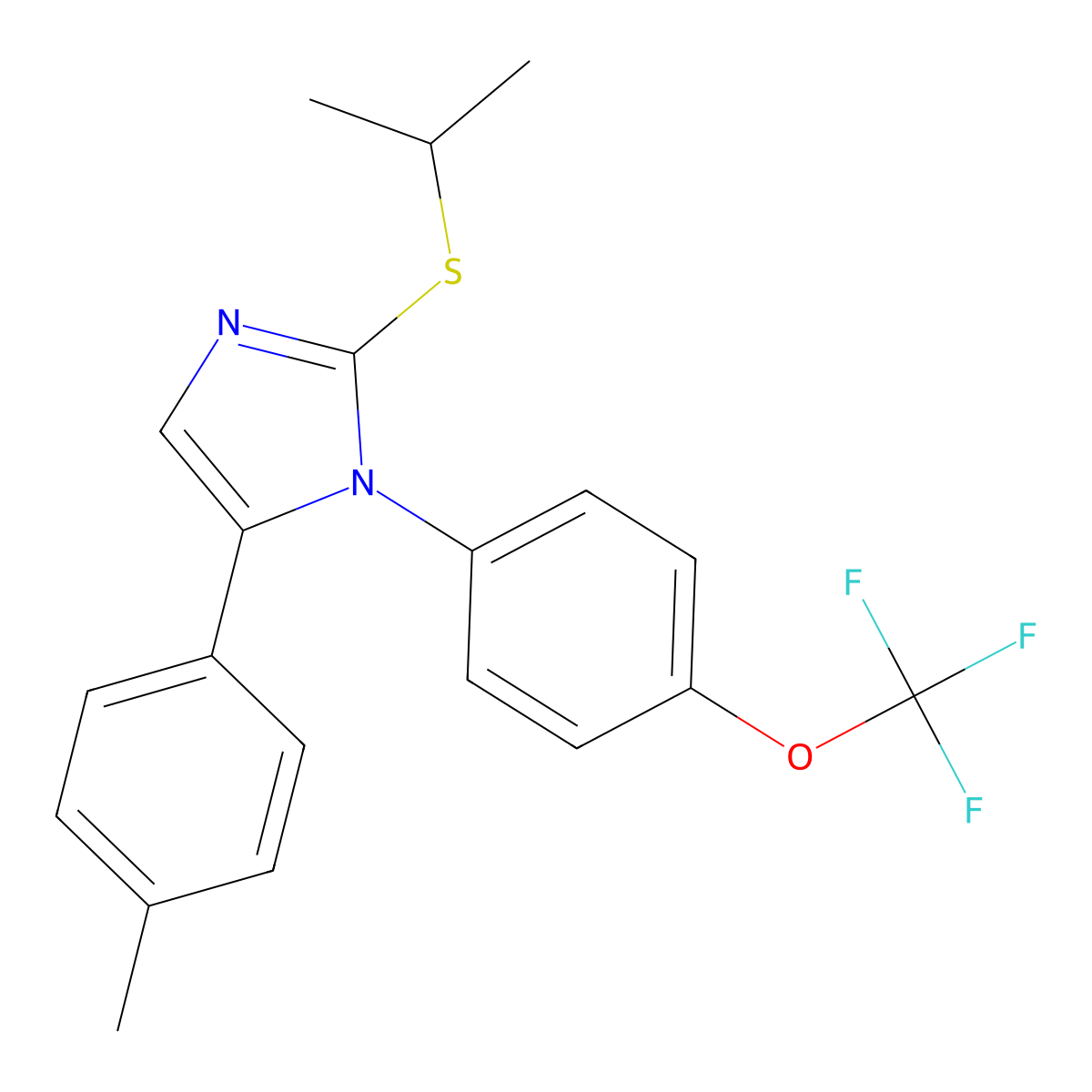 2-(isopropylthio)-5-(p-tolyl)-1-(4-(trifluoromethoxy)phenyl)-1H-imidazole molecular structure, CAS 1226432-51-4