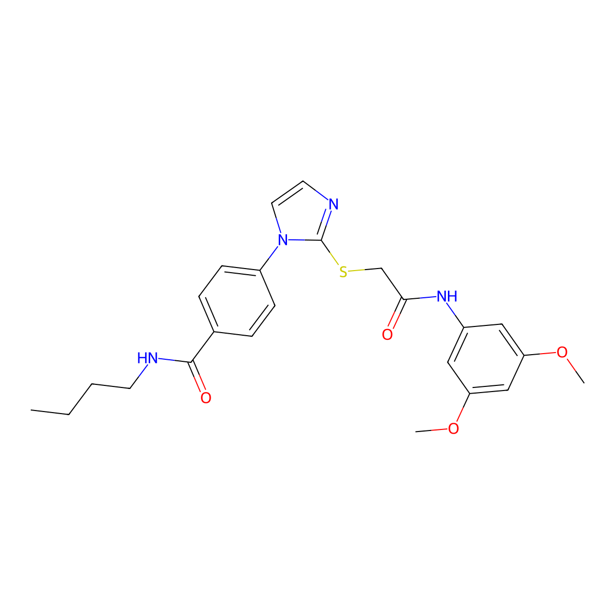 N-butyl-4-[2-({[(3,5-dimethoxyphenyl)carbamoyl]methyl}sulfanyl)-1H-imidazol-1-yl]benzamide molecular structure, CAS 1226432-55-8