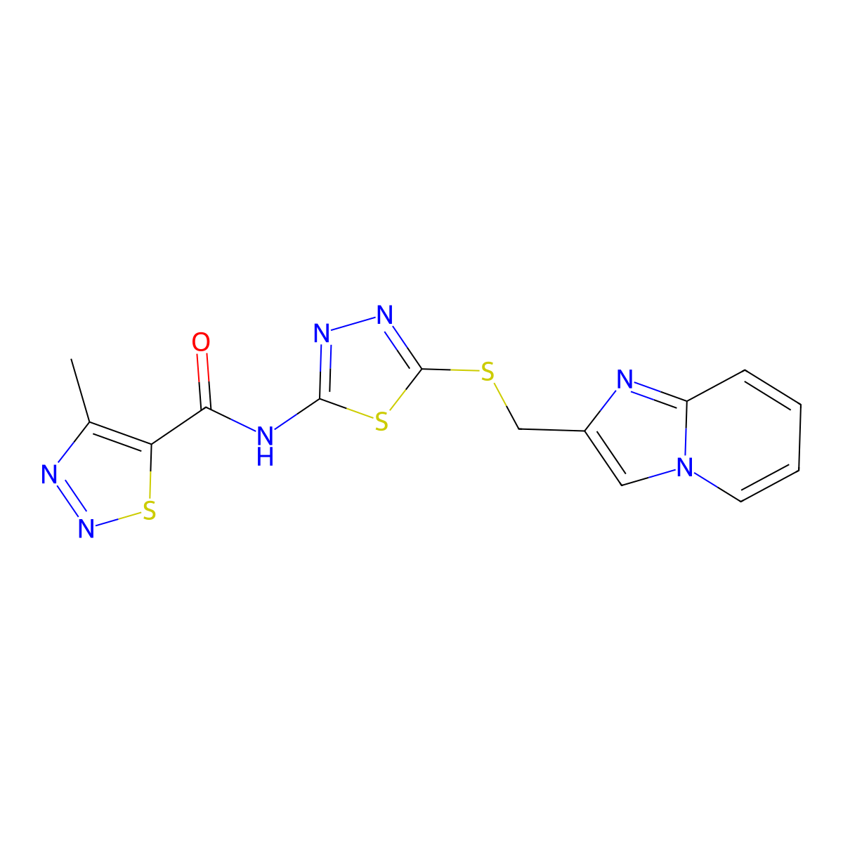 N-(5-((imidazo[1,2-a]pyridin-2-ylmethyl)thio)-1,3,4-thiadiazol-2-yl)-4-methyl-1,2,3-thiadiazole-5-carboxamide molecular structure, CAS 1226432-57-0