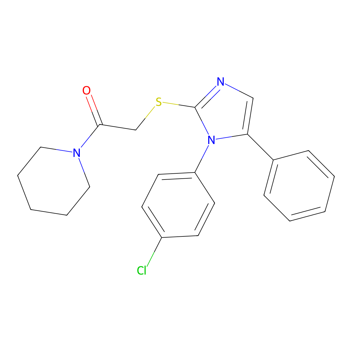 2-((1-(4-chlorophenyl)-5-phenyl-1H-imidazol-2-yl)thio)-1-(piperidin-1-yl)ethanone molecular structure, CAS 1226432-59-2