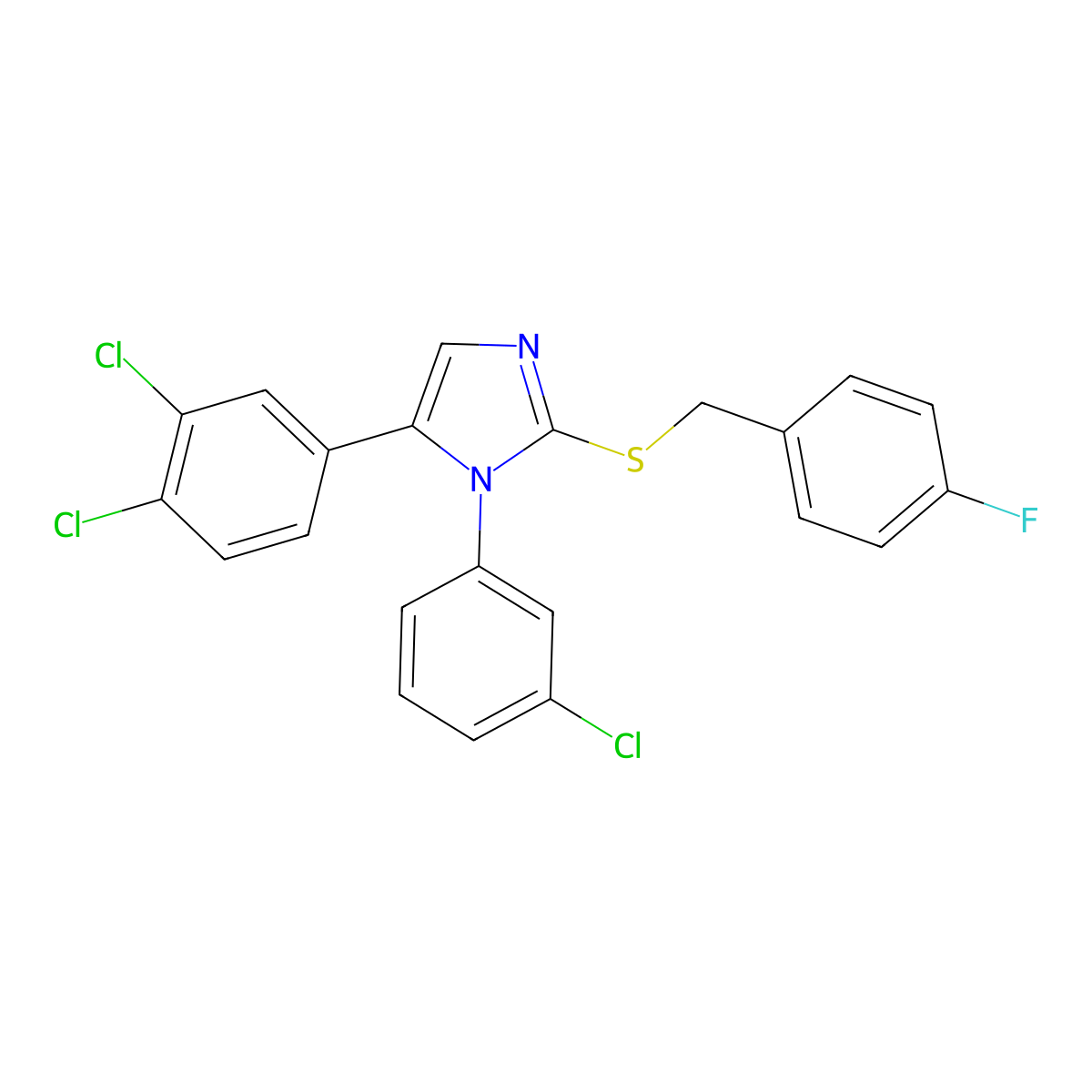 1-(3-chlorophenyl)-5-(3,4-dichlorophenyl)-2-((4-fluorobenzyl)thio)-1H-imidazole molecular structure, CAS 1226432-64-9