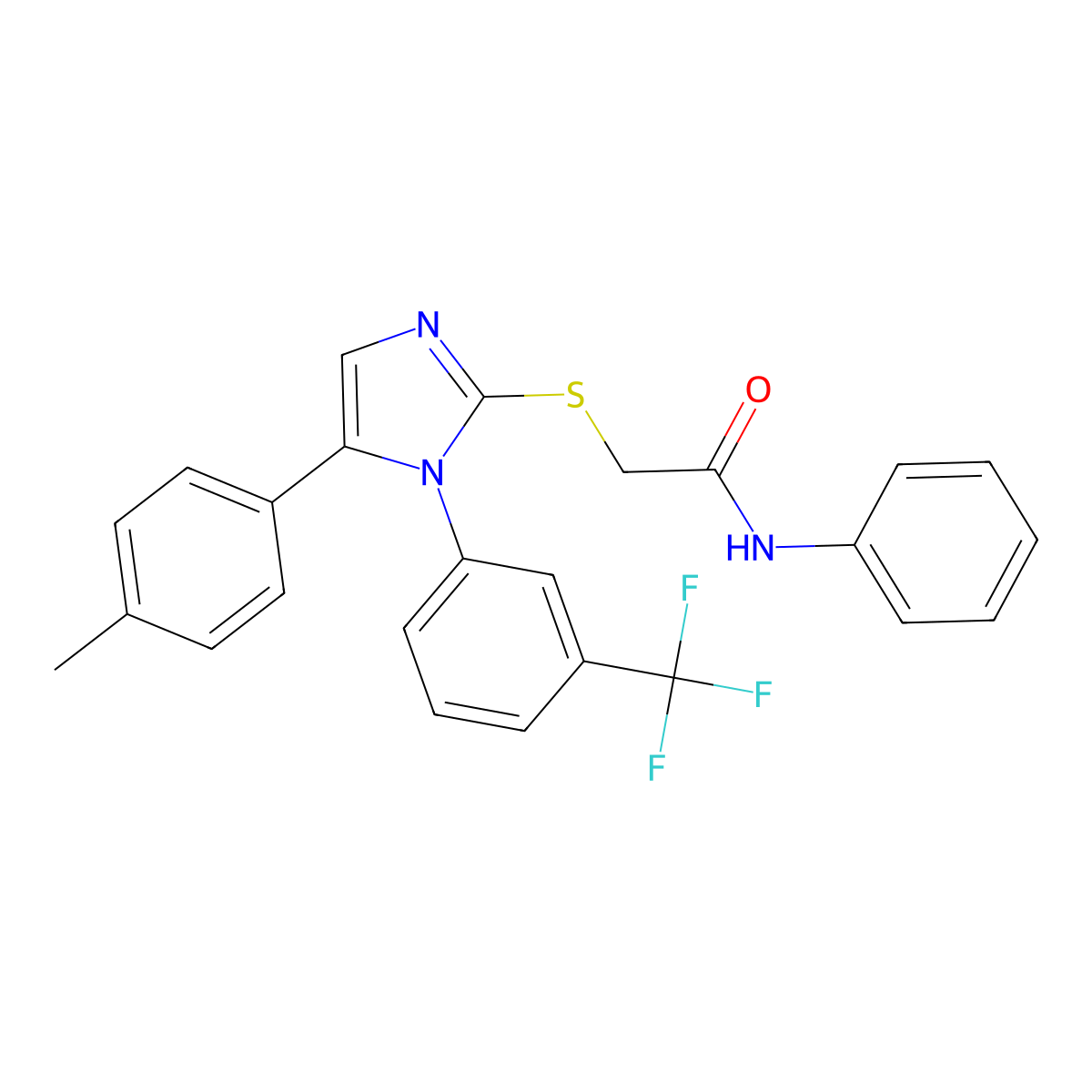 N-phenyl-2-((5-(p-tolyl)-1-(3-(trifluoromethyl)phenyl)-1H-imidazol-2-yl)thio)acetamide molecular structure, CAS 1226432-78-5
