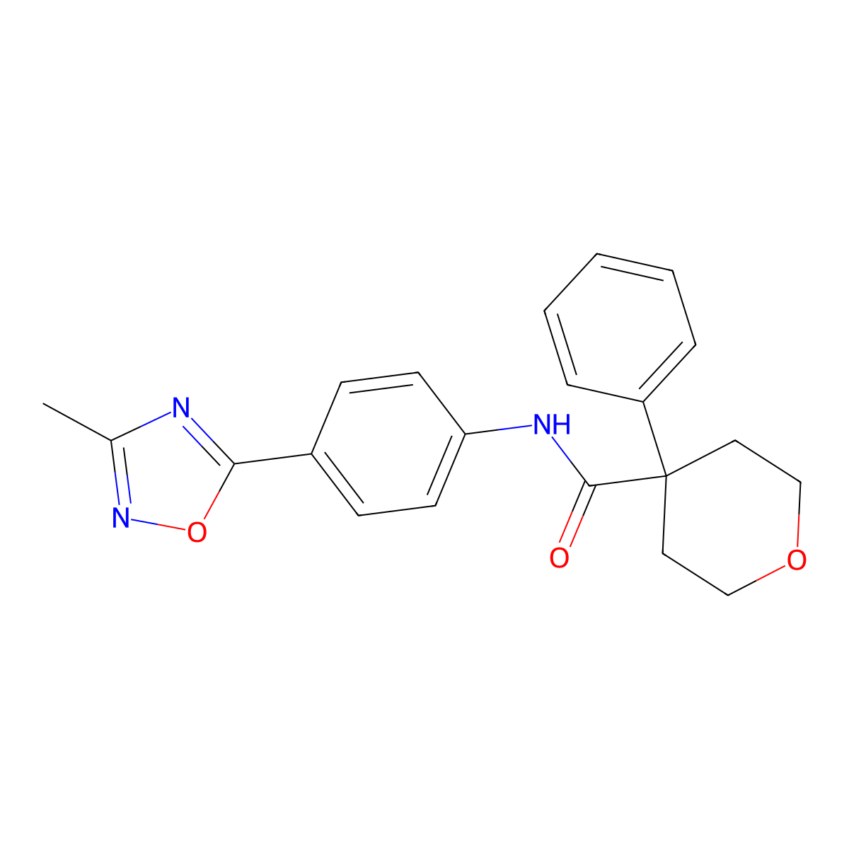 N-[4-(3-methyl-1,2,4-oxadiazol-5-yl)phenyl]-4-phenyloxane-4-carboxamide molecular structure, CAS 1226432-79-6