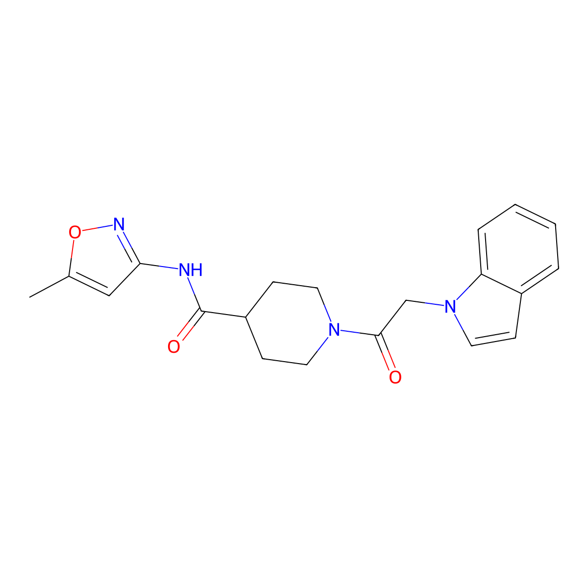 1-(2-(1H-indol-1-yl)acetyl)-N-(5-methylisoxazol-3-yl)piperidine-4-carboxamide molecular structure, CAS 1226432-81-0