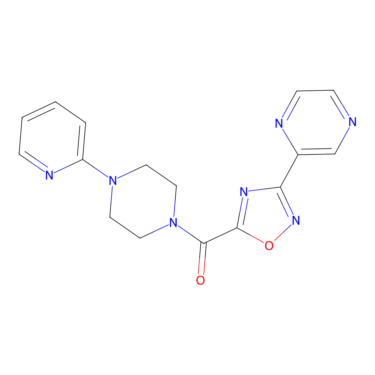 (3-(Pyrazin-2-yl)-1,2,4-oxadiazol-5-yl)(4-(pyridin-2-yl)piperazin-1-yl)methanone molecular structure, CAS 1226432-82-1