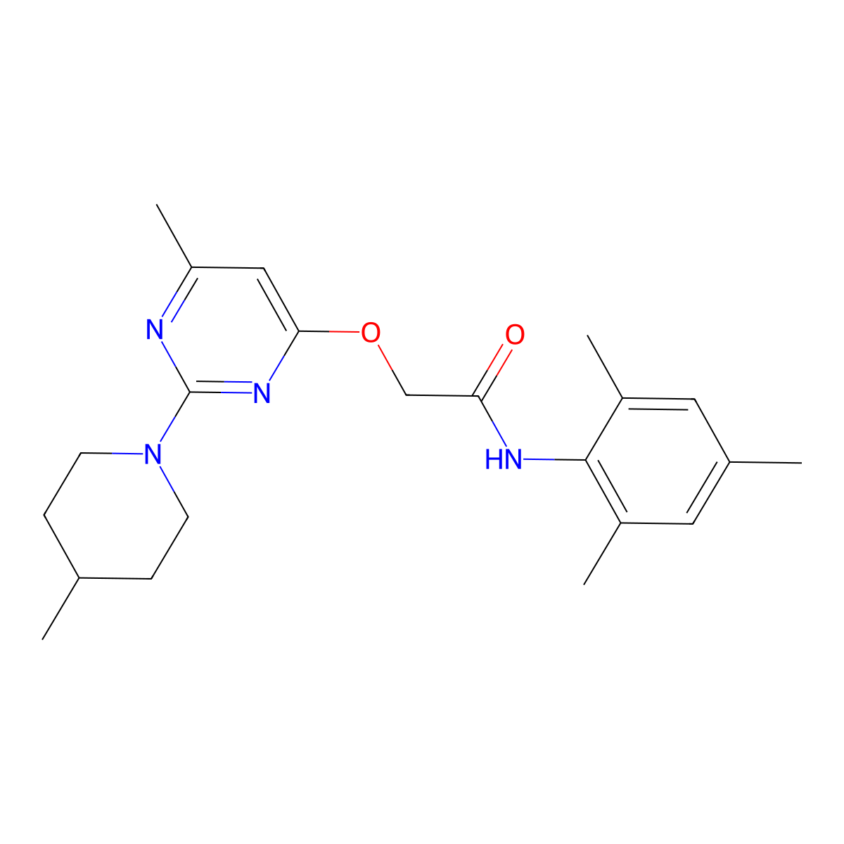 2-{[6-methyl-2-(4-methylpiperidin-1-yl)pyrimidin-4-yl]oxy}-N-(2,4,6-trimethylphenyl)acetamide molecular structure, CAS 1226432-83-2