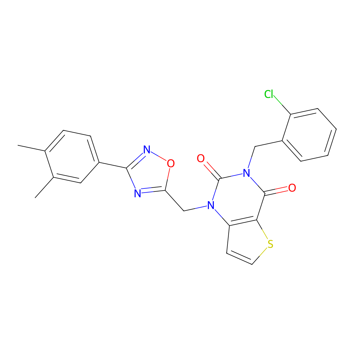 3-[(2-chlorophenyl)methyl]-1-{[3-(3,4-dimethylphenyl)-1,2,4-oxadiazol-5-yl]methyl}-1H,2H,3H,4H-thieno[3,2-d]pyrimidine-2,4-dione molecular structure, CAS 1226432-84-3