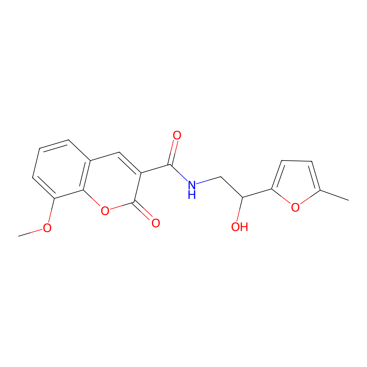 N-(2-hydroxy-2-(5-methylfuran-2-yl)ethyl)-8-methoxy-2-oxo-2H-chromene-3-carboxamide molecular structure, CAS 1226433-00-6