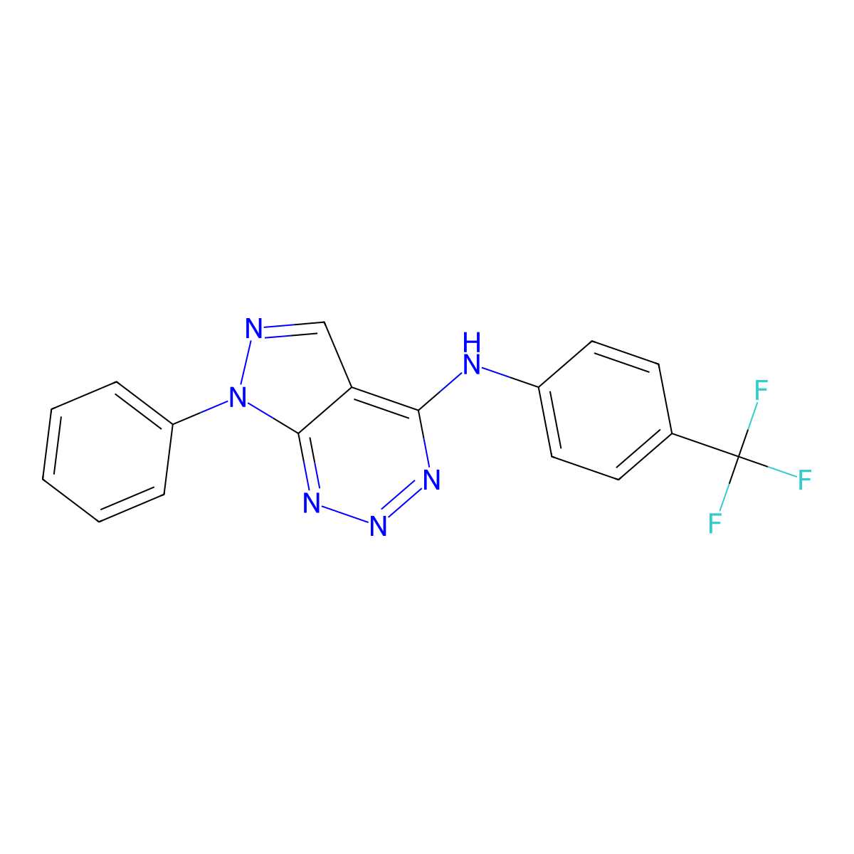 7-phenyl-N-(4-(trifluoromethyl)phenyl)-7H-pyrazolo[3,4-d][1,2,3]triazin-4-amine molecular structure, CAS 1226433-08-4
