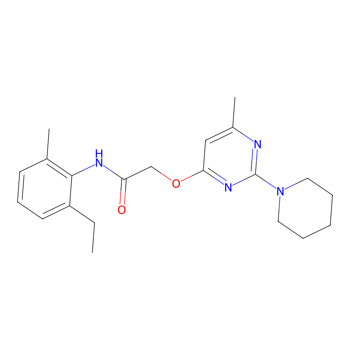 N-(2-ethyl-6-methylphenyl)-2-{[6-methyl-2-(piperidin-1-yl)pyrimidin-4-yl]oxy}acetamide molecular structure, CAS 1226433-10-8