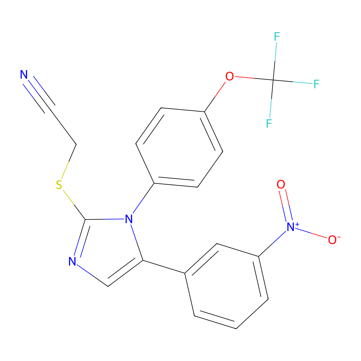 2-((5-(3-nitrophenyl)-1-(4-(trifluoromethoxy)phenyl)-1H-imidazol-2-yl)thio)acetonitrile molecular structure, CAS 1226433-13-1