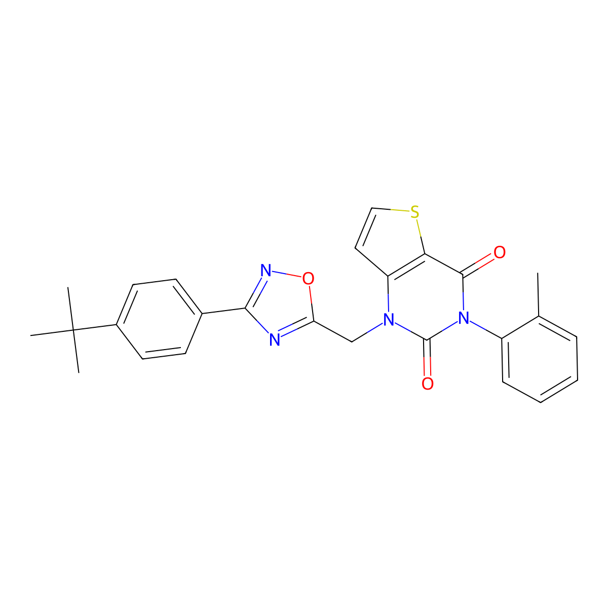1-((3-(4-(tert-butyl)phenyl)-1,2,4-oxadiazol-5-yl)methyl)-3-(o-tolyl)thieno[3,2-d]pyrimidine-2,4(1H,3H)-dione molecular structure, CAS 1226433-15-3