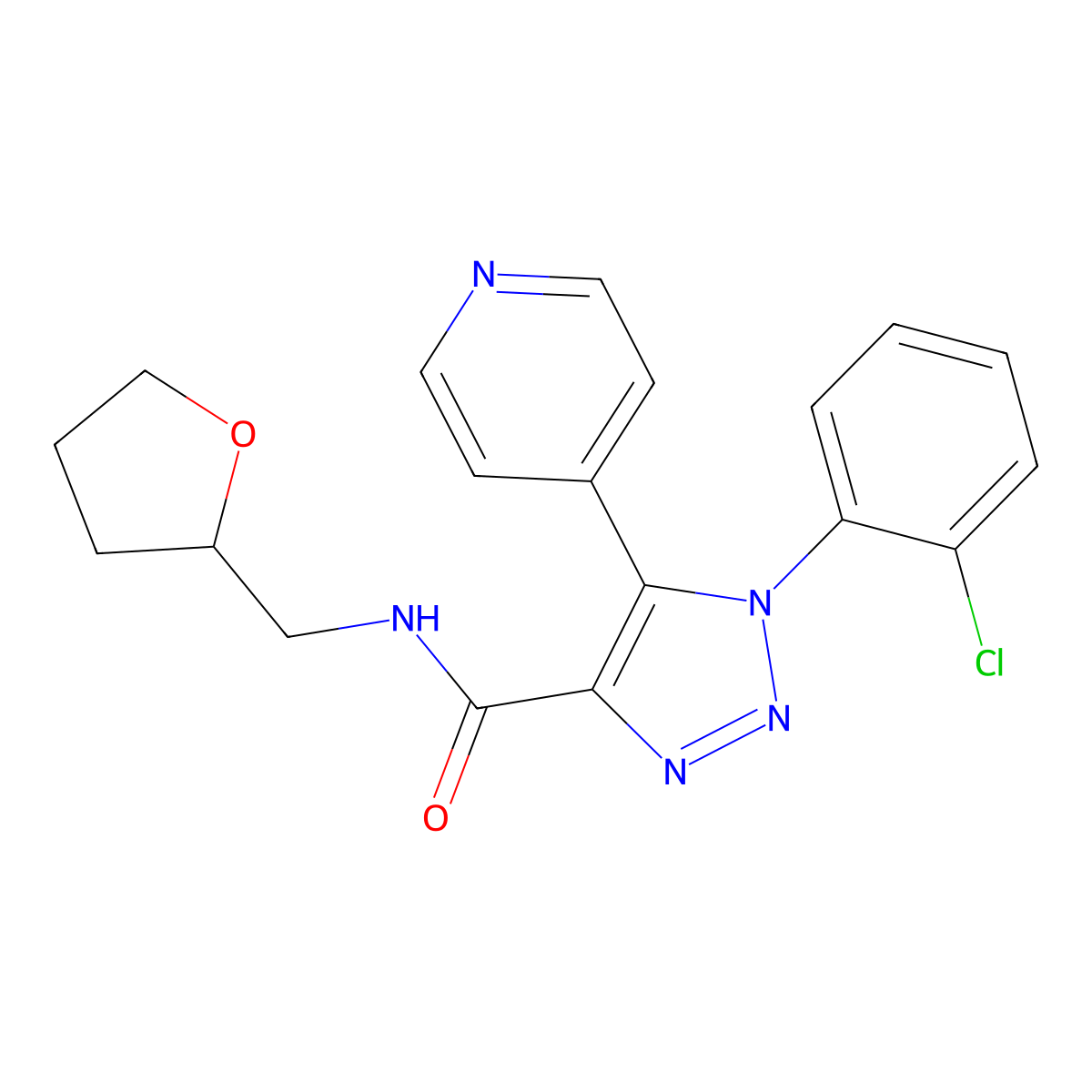 1-(2-chlorophenyl)-5-(pyridin-4-yl)-N-((tetrahydrofuran-2-yl)methyl)-1H-1,2,3-triazole-4-carboxamide molecular structure, CAS 1226433-19-7