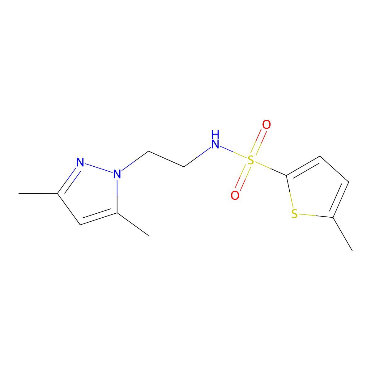 N-(2-(3,5-dimethyl-1H-pyrazol-1-yl)ethyl)-5-methylthiophene-2-sulfonamide molecular structure, CAS 1226433-22-2