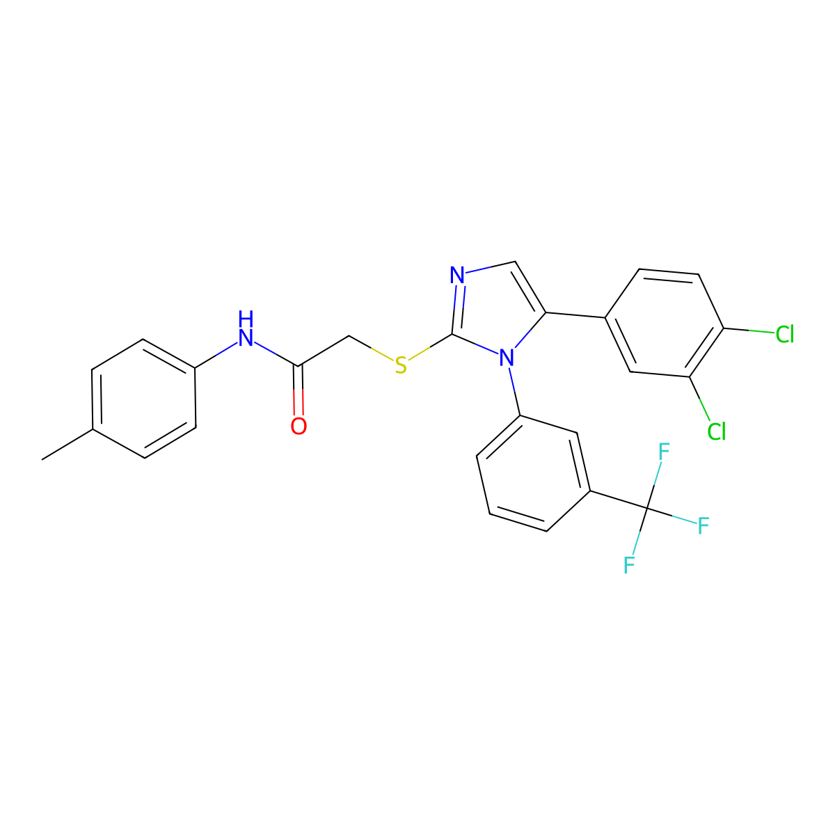 2-((5-(3,4-dichlorophenyl)-1-(3-(trifluoromethyl)phenyl)-1H-imidazol-2-yl)thio)-N-(p-tolyl)acetamide molecular structure, CAS 1226433-25-5