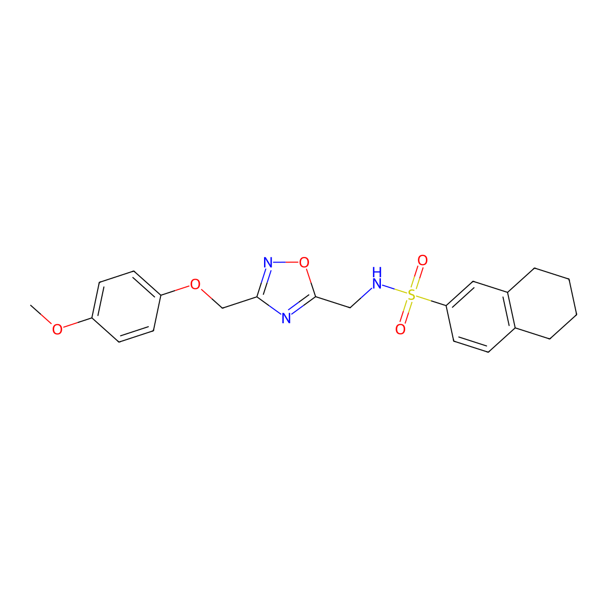 N-({3-[(4-methoxyphenoxy)methyl]-1,2,4-oxadiazol-5-yl}methyl)-5,6,7,8-tetrahydronaphthalene-2-sulfonamide molecular structure, CAS 1226433-31-3
