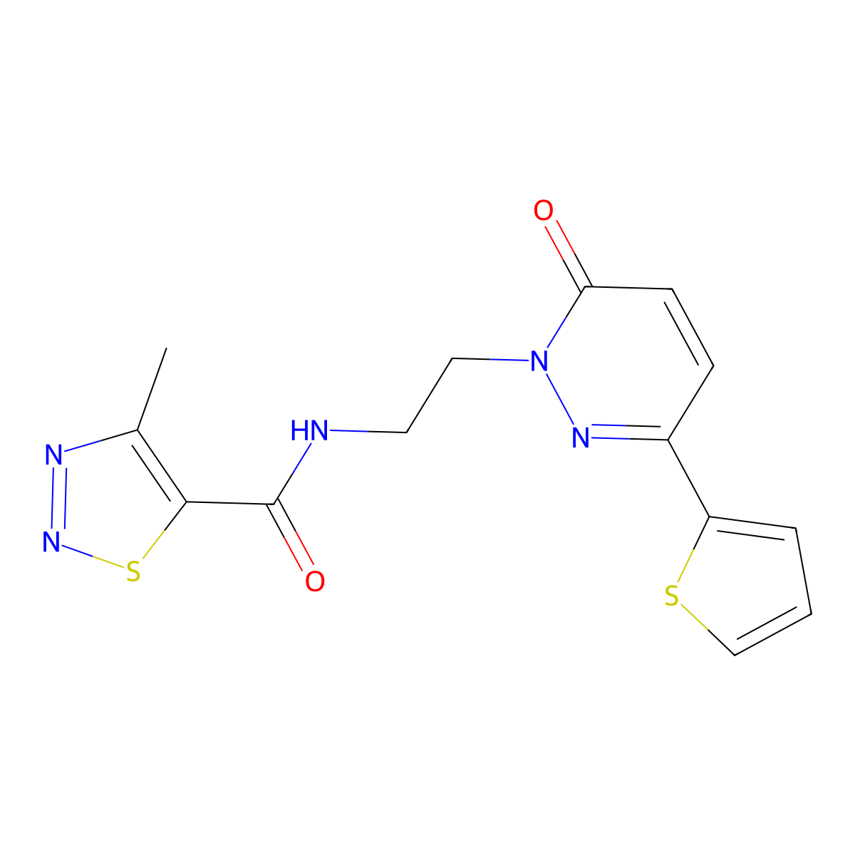 4-methyl-N-(2-(6-oxo-3-(thiophen-2-yl)pyridazin-1(6H)-yl)ethyl)-1,2,3-thiadiazole-5-carboxamide molecular structure, CAS 1226433-35-7