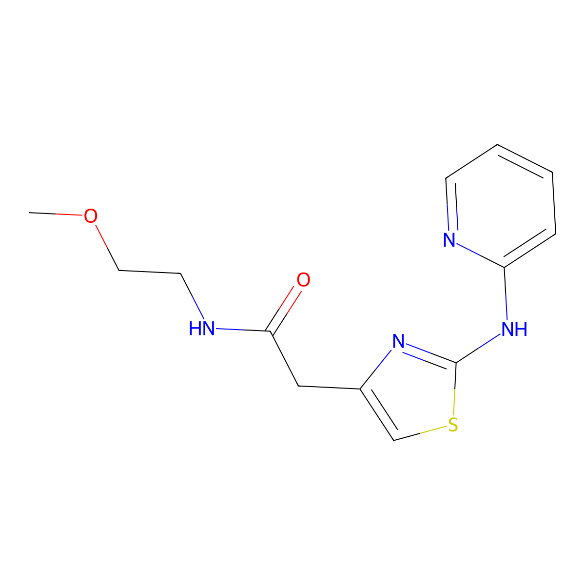 N-(2-methoxyethyl)-2-(2-(pyridin-2-ylamino)thiazol-4-yl)acetamide molecular structure, CAS 1226433-39-1