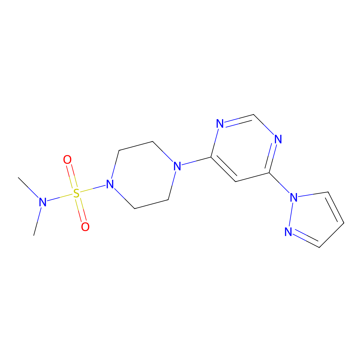 4-(6-(1H-pyrazol-1-yl)pyrimidin-4-yl)-N,N-dimethylpiperazine-1-sulfonamide molecular structure, CAS 1226433-44-8