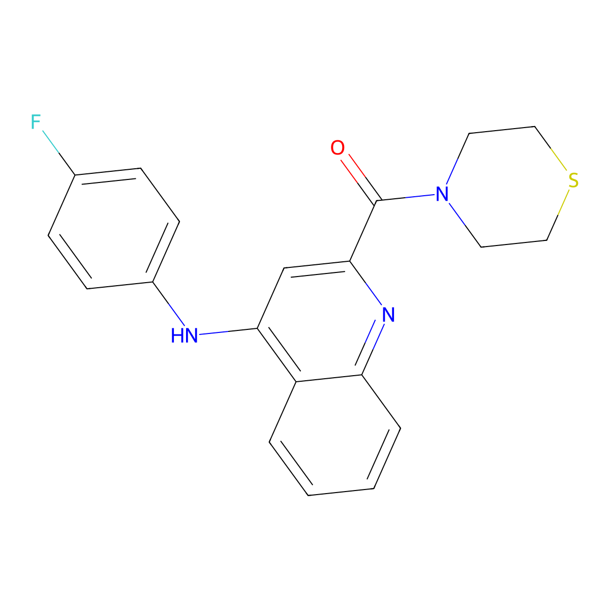 (4-((4-Fluorophenyl)amino)quinolin-2-yl)(thiomorpholino)methanone molecular structure, CAS 1226433-46-0