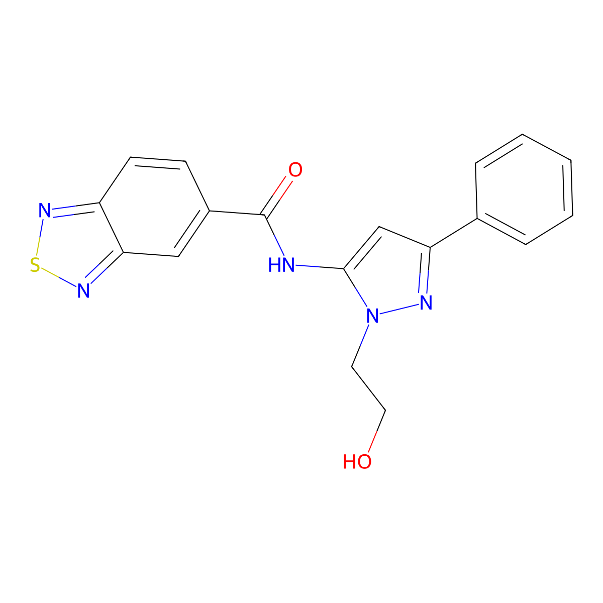 N-(1-(2-hydroxyethyl)-3-phenyl-1H-pyrazol-5-yl)benzo[c][1,2,5]thiadiazole-5-carboxamide molecular structure, CAS 1226433-49-3