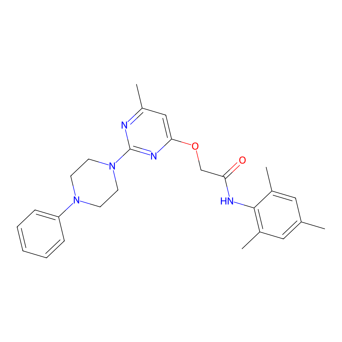 2-{[6-methyl-2-(4-phenylpiperazin-1-yl)pyrimidin-4-yl]oxy}-N-(2,4,6-trimethylphenyl)acetamide molecular structure, CAS 1226433-58-4