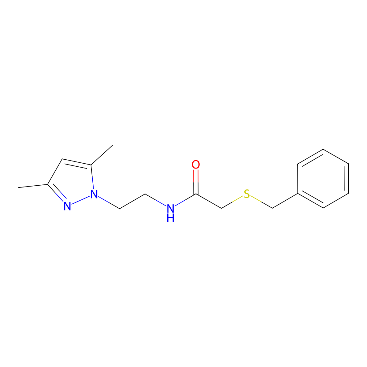 2-(benzylthio)-N-(2-(3,5-dimethyl-1H-pyrazol-1-yl)ethyl)acetamide molecular structure, CAS 1226433-61-9