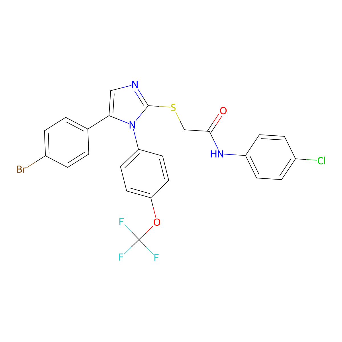 2-((5-(4-bromophenyl)-1-(4-(trifluoromethoxy)phenyl)-1H-imidazol-2-yl)thio)-N-(4-chlorophenyl)acetamide molecular structure, CAS 1226433-62-0