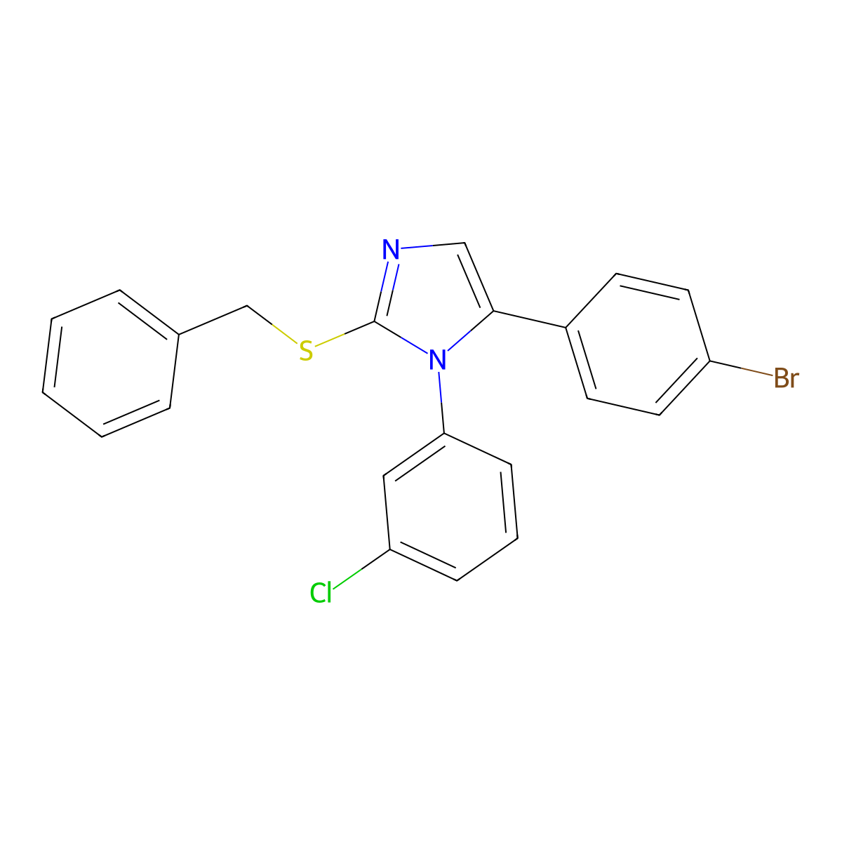 2-(benzylthio)-5-(4-bromophenyl)-1-(3-chlorophenyl)-1H-imidazole molecular structure, CAS 1226433-70-0