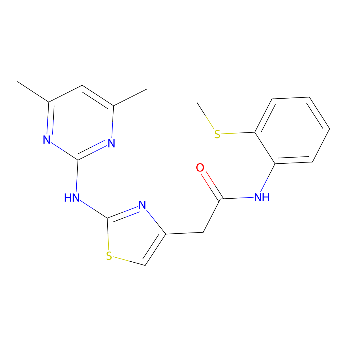 2-(2-((4,6-dimethylpyrimidin-2-yl)amino)thiazol-4-yl)-N-(2-(methylthio)phenyl)acetamide molecular structure, CAS 1226433-71-1