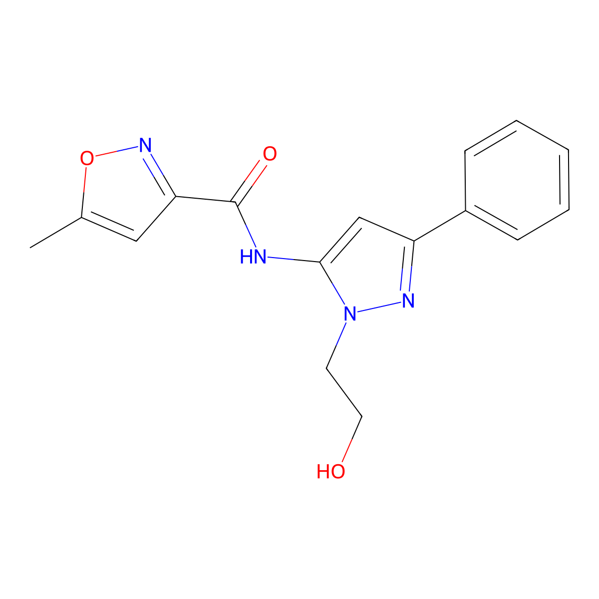 N-(1-(2-hydroxyethyl)-3-phenyl-1H-pyrazol-5-yl)-5-methylisoxazole-3-carboxamide molecular structure, CAS 1226433-72-2