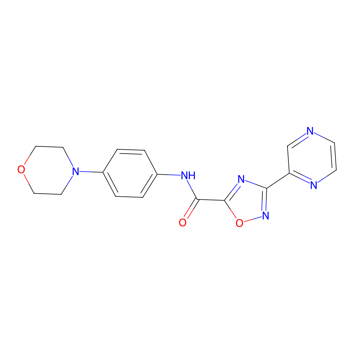 N-(4-morpholinophenyl)-3-(pyrazin-2-yl)-1,2,4-oxadiazole-5-carboxamide molecular structure, CAS 1226433-75-5