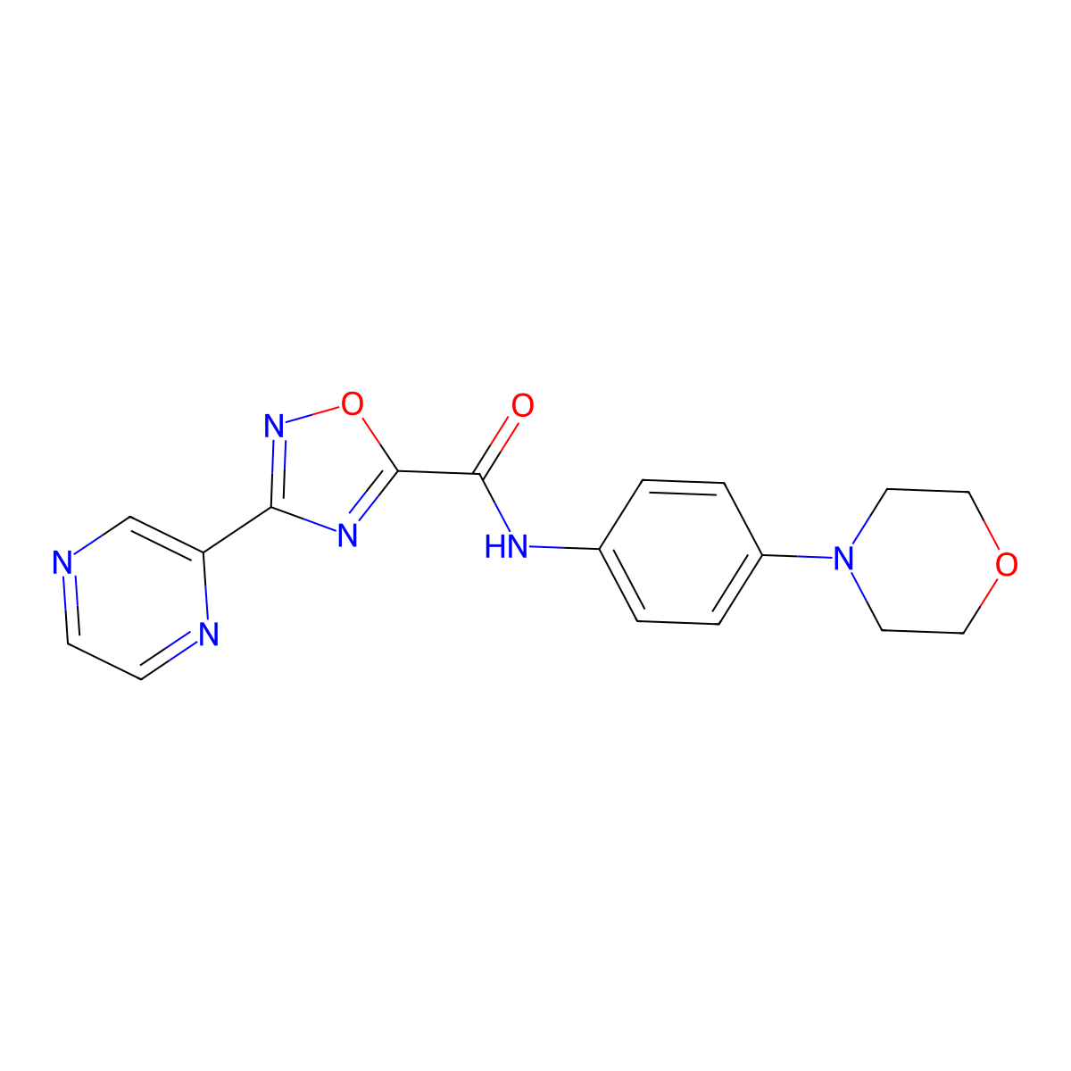 N-(4-morpholinophenyl)-3-(pyrazin-2-yl)-1,2,4-oxadiazole-5-carboxamide molecular structure, CAS 1226433-75-5