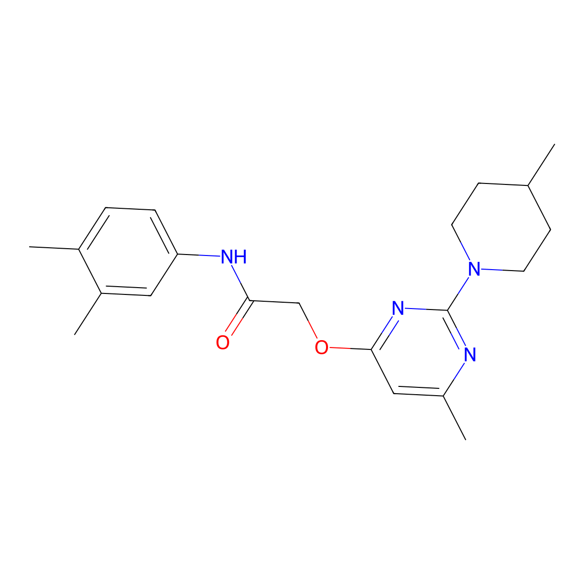 N-(3,4-dimethylphenyl)-2-{[6-methyl-2-(4-methylpiperidin-1-yl)pyrimidin-4-yl]oxy}acetamide molecular structure, CAS 1226433-78-8