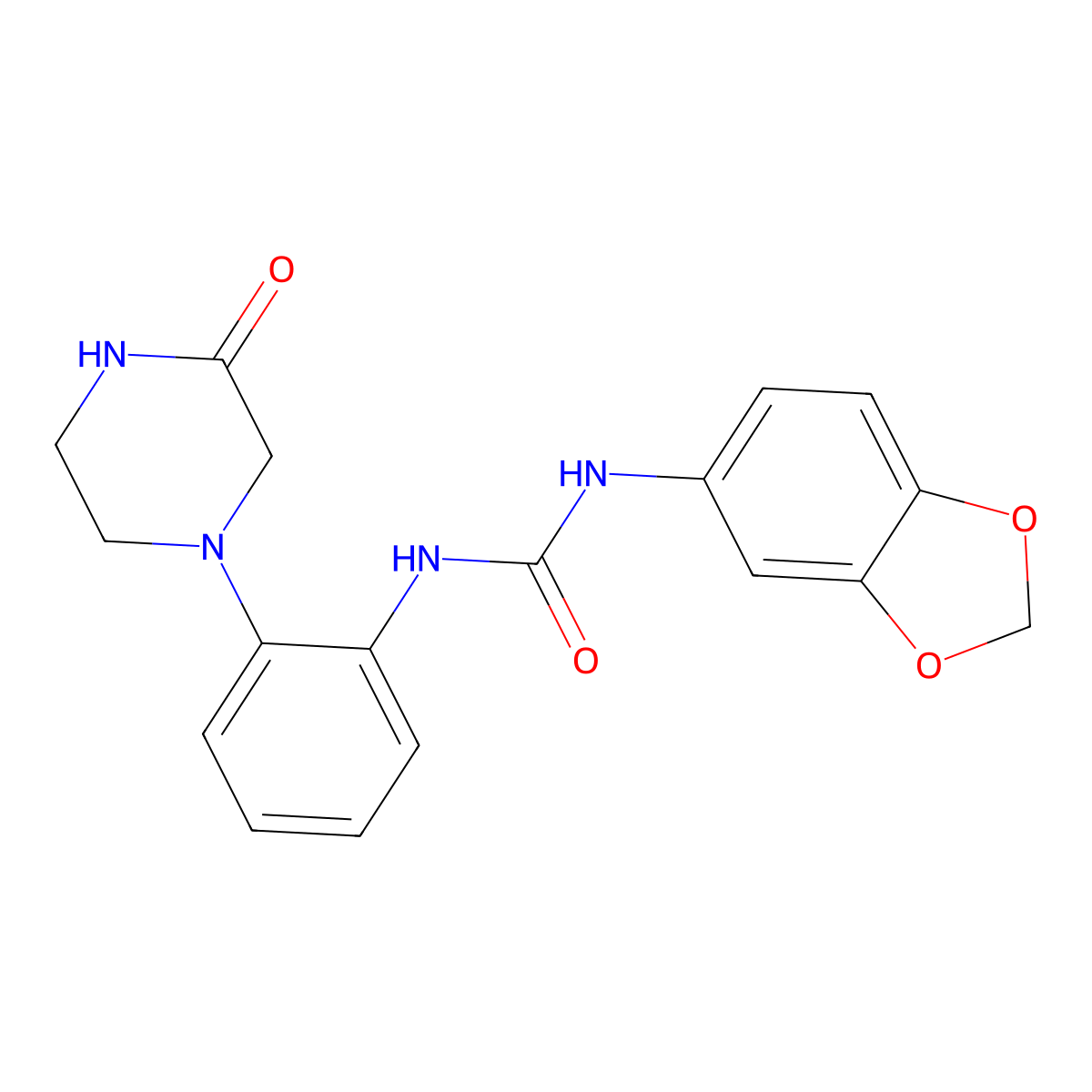 1-(Benzo[d][1,3]dioxol-5-yl)-3-(2-(3-oxopiperazin-1-yl)phenyl)urea molecular structure, CAS 1226433-79-9