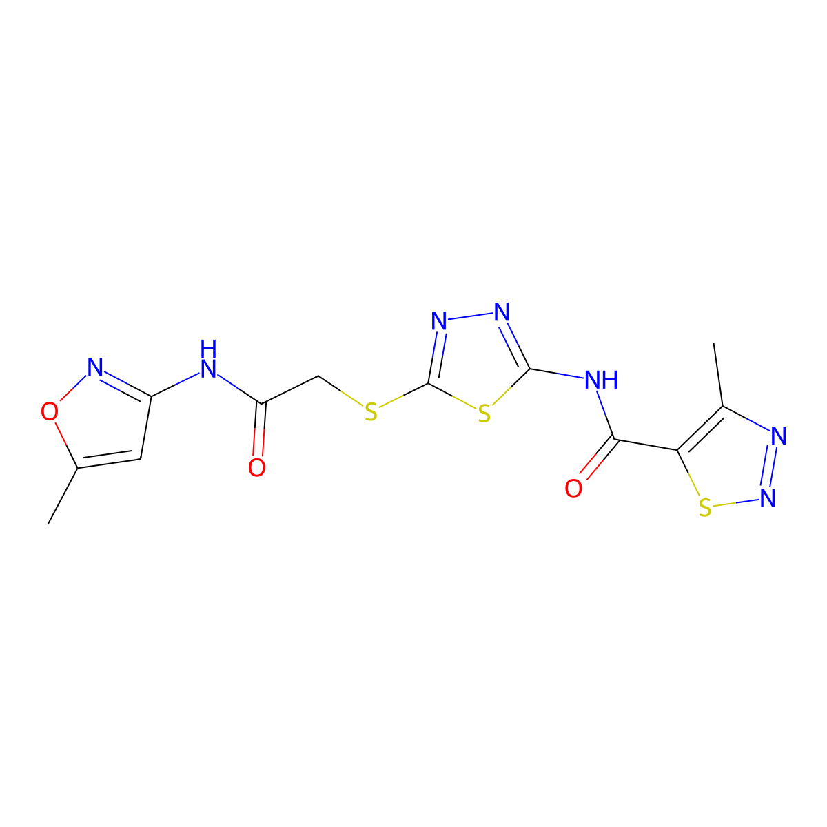 4-methyl-N-(5-((2-((5-methylisoxazol-3-yl)amino)-2-oxoethyl)thio)-1,3,4-thiadiazol-2-yl)-1,2,3-thiadiazole-5-carboxamide molecular structure, CAS 1226433-81-3