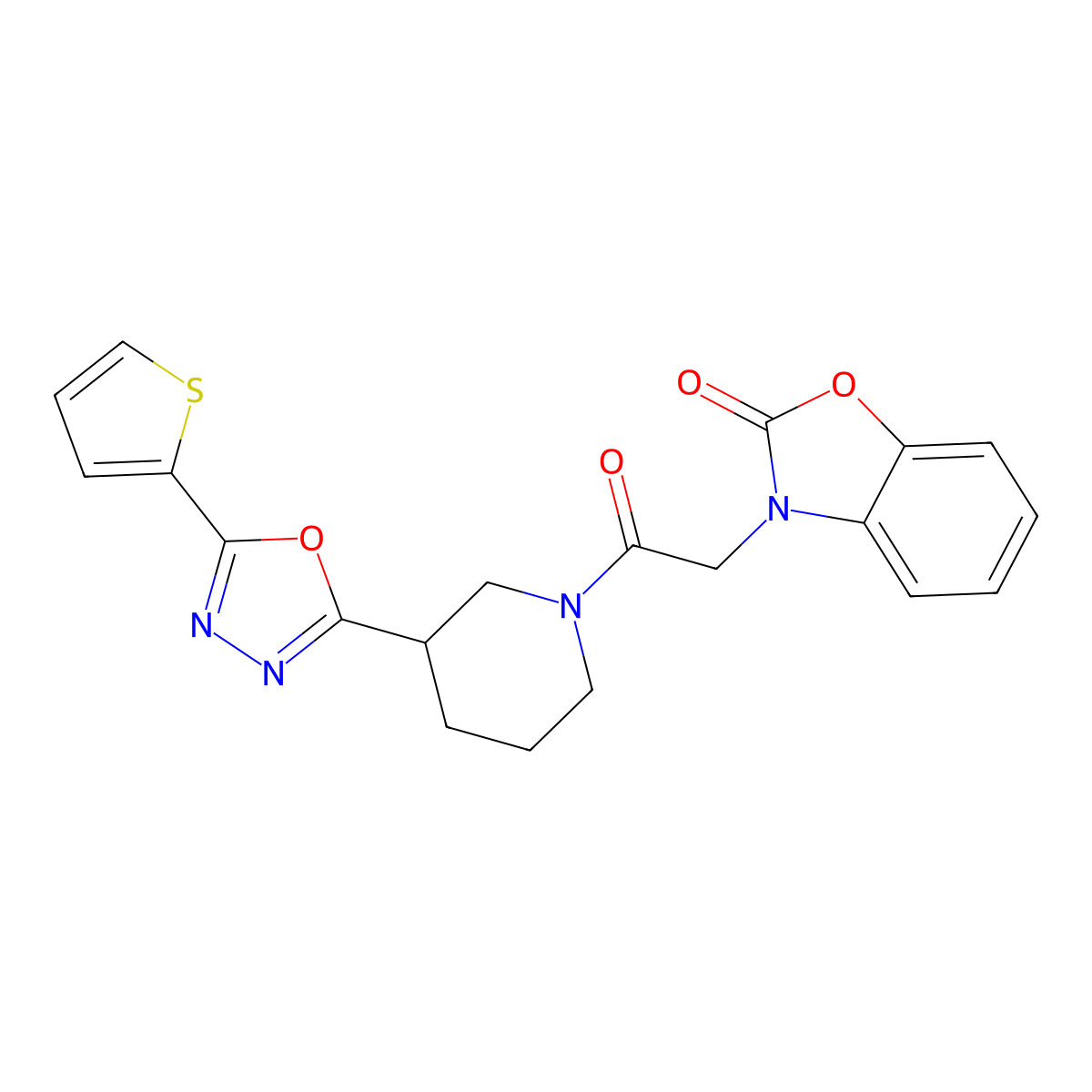 3-(2-oxo-2-(3-(5-(thiophen-2-yl)-1,3,4-oxadiazol-2-yl)piperidin-1-yl)ethyl)benzo[d]oxazol-2(3H)-one molecular structure, CAS 1226433-82-4