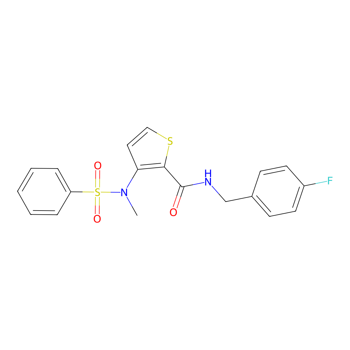 N-(4-fluorobenzyl)-3-[methyl(phenylsulfonyl)amino]thiophene-2-carboxamide molecular structure, CAS 1226433-85-7