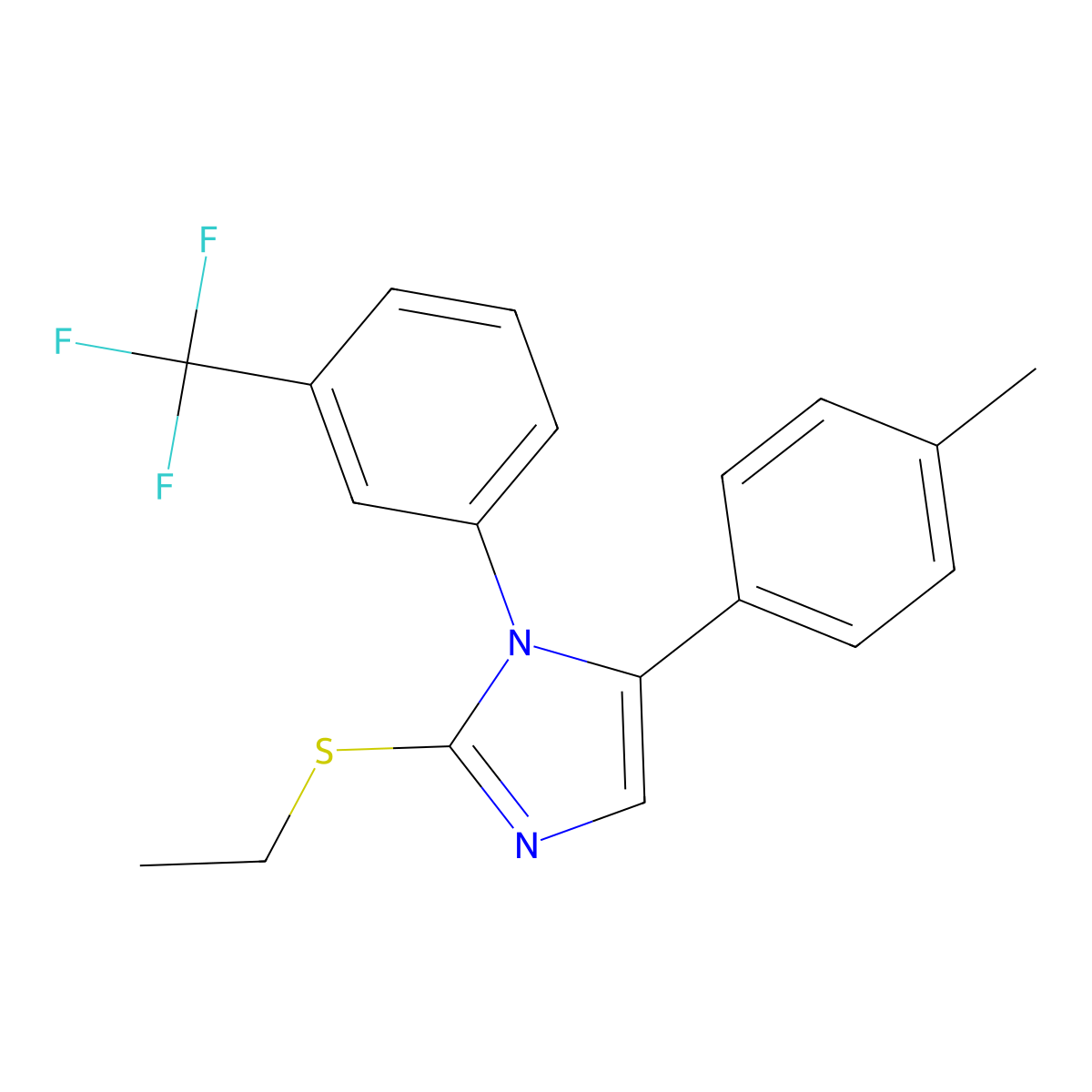 2-(ethylthio)-5-(p-tolyl)-1-(3-(trifluoromethyl)phenyl)-1H-imidazole molecular structure, CAS 1226433-86-8