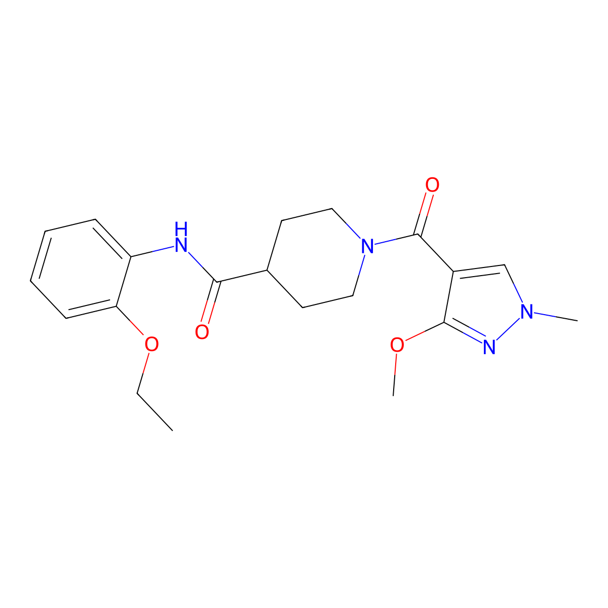 N-(2-ethoxyphenyl)-1-(3-methoxy-1-methyl-1H-pyrazole-4-carbonyl)piperidine-4-carboxamide molecular structure, CAS 1226433-92-6