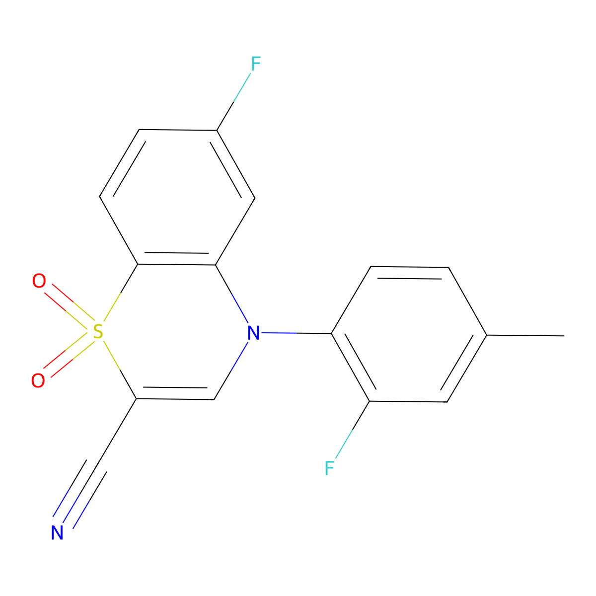 6-fluoro-4-(2-fluoro-4-methylphenyl)-4H-1,4-benzothiazine-2-carbonitrile 1,1-dioxide molecular structure, CAS 1226433-93-7